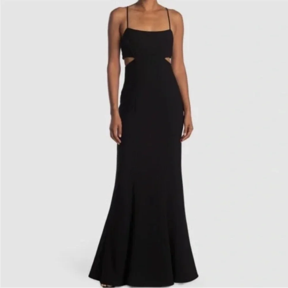 Likely Black Tamarelli Gown Revolve Mermaid Side Cutout Spaghetti Straps Size 14 - Picture 7 of 13